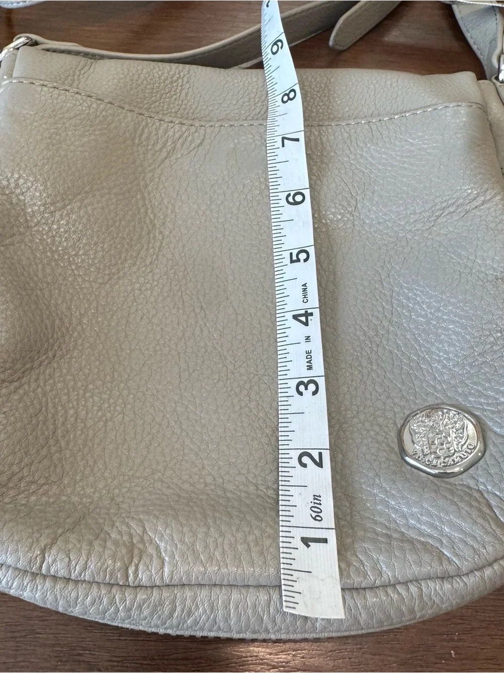 Vince Camuto Pebbled Leather Crossbody Bag Zipper Pockets Gray 9x9 Inch